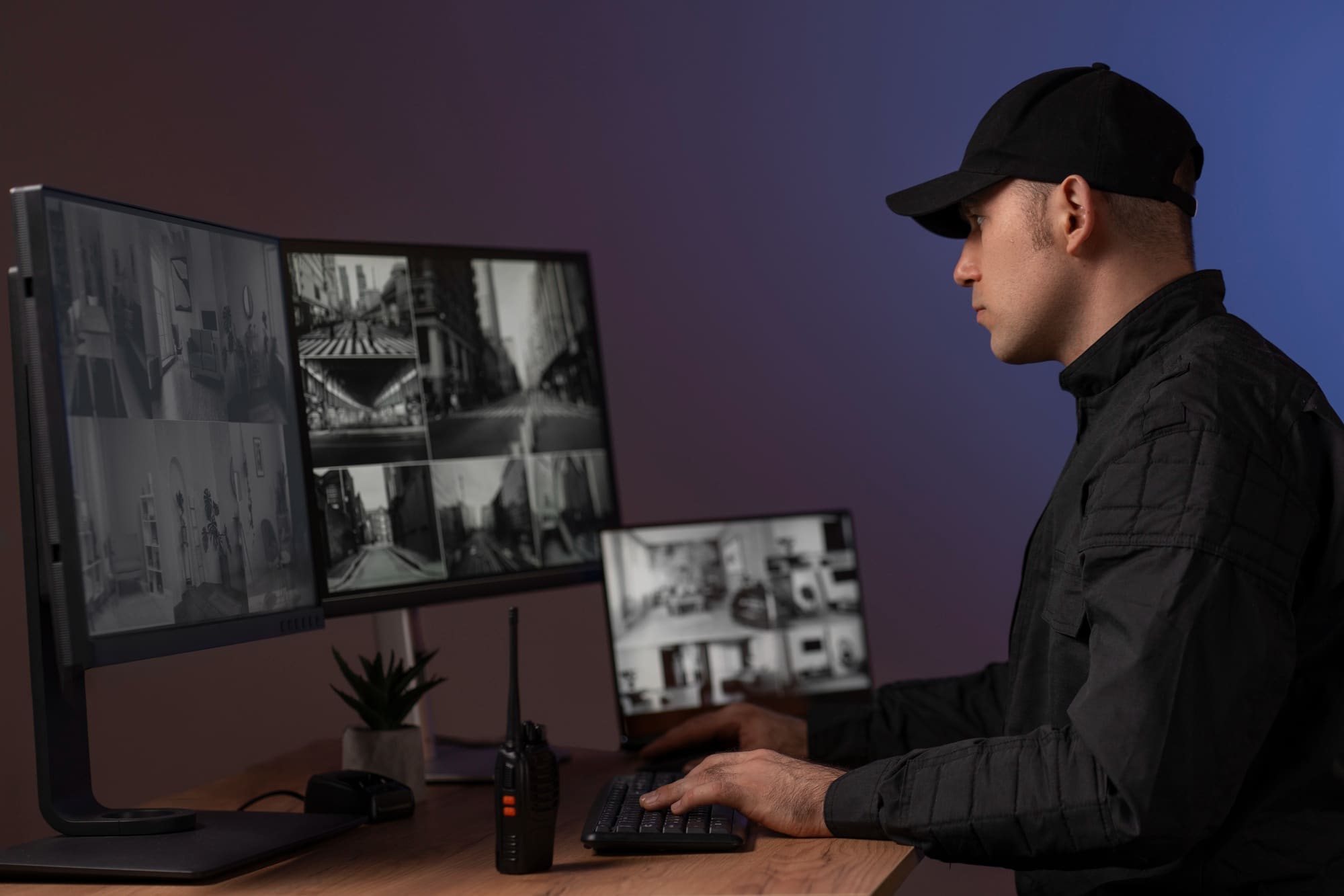 Man monitoring the CCTV footage