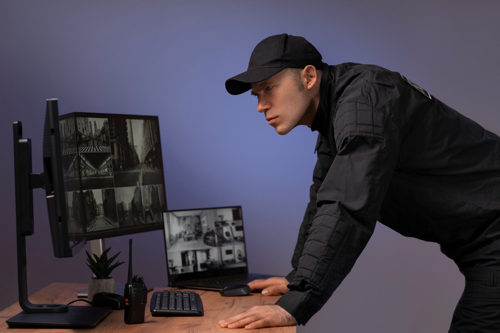 Man monitoring the CCTV footage