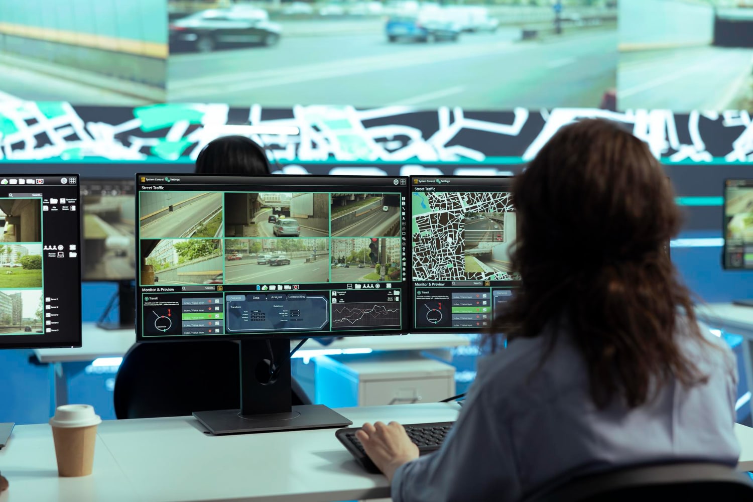 Woman monitoring the CCTV footage