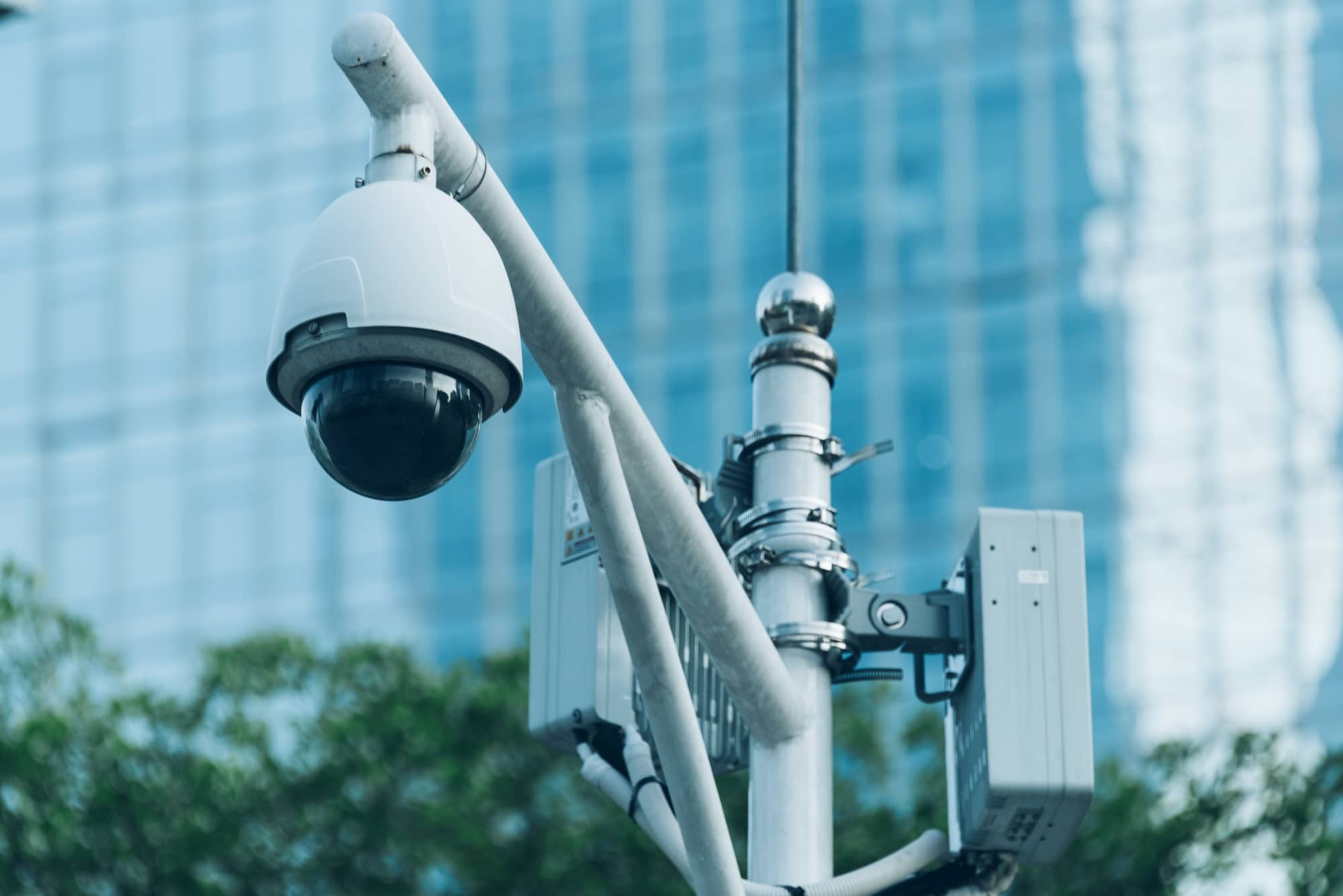 Solar-powered CCTV camera on construction site